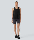 Racerback Curved Hem Stripe Quick Dry Running Tank Vest Top — Black — view 6