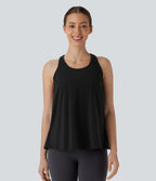 Racerback Curved Hem Stripe Quick Dry Running Tank Vest Top — Black — view 2