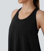 Racerback Curved Hem Stripe Quick Dry Running Tank Vest Top — Black — view 5