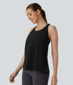 Racerback Curved Hem Stripe Quick Dry Running Tank Vest Top — Black — view 3