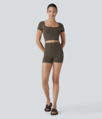 OneForm Seamless Flow Smooth High Waist Lounge Shorts — Major Brown — view 6