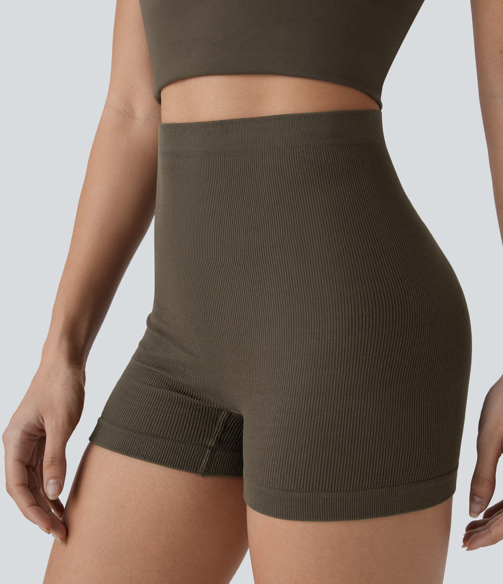 OneForm Seamless Flow Smooth High Waist Lounge Shorts — Major Brown — view 4