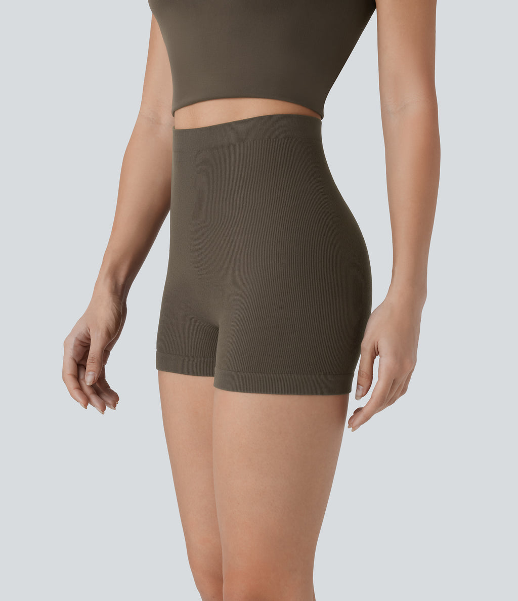 OneForm Seamless Flow Smooth High Waist Lounge Shorts — Major Brown — view 1