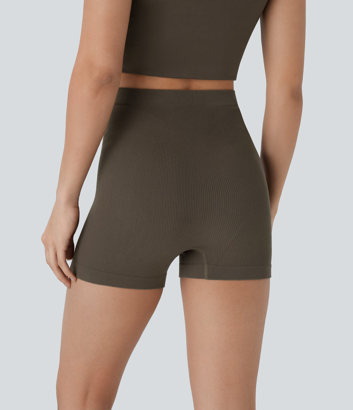 OneForm Seamless Flow Smooth High Waist Lounge Shorts — Major Brown — view 2