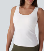 U Neck Backless Crossover Yoga Tank Vest Top-Longer Length — White — view 5