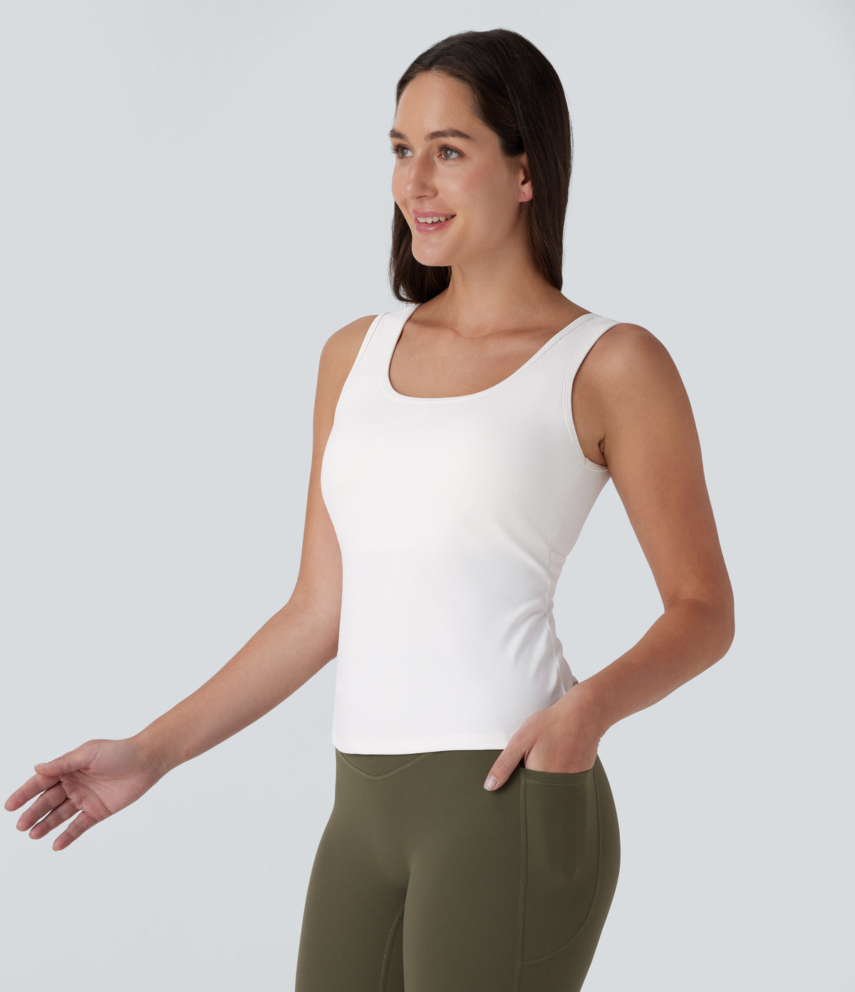 U Neck Backless Crossover Yoga Tank Vest Top-Longer Length — White — view 3