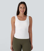 U Neck Backless Crossover Yoga Tank Vest Top-Longer Length — White — view 2