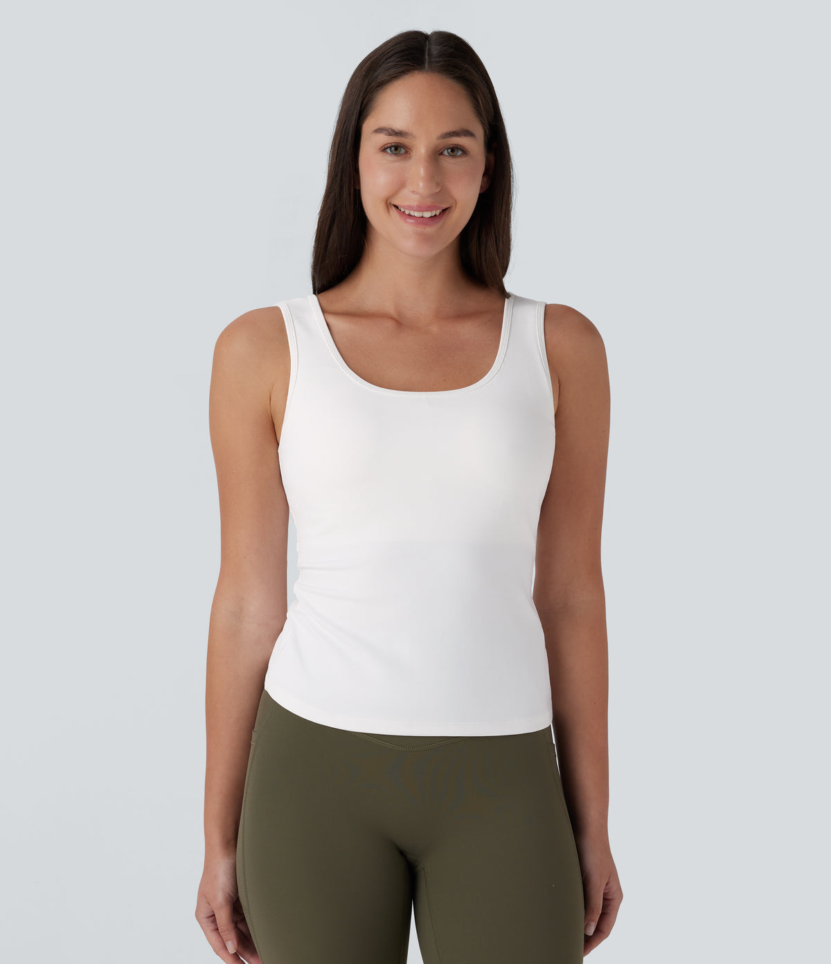 U Neck Backless Crossover Yoga Tank Vest Top-Longer Length — White — view 2