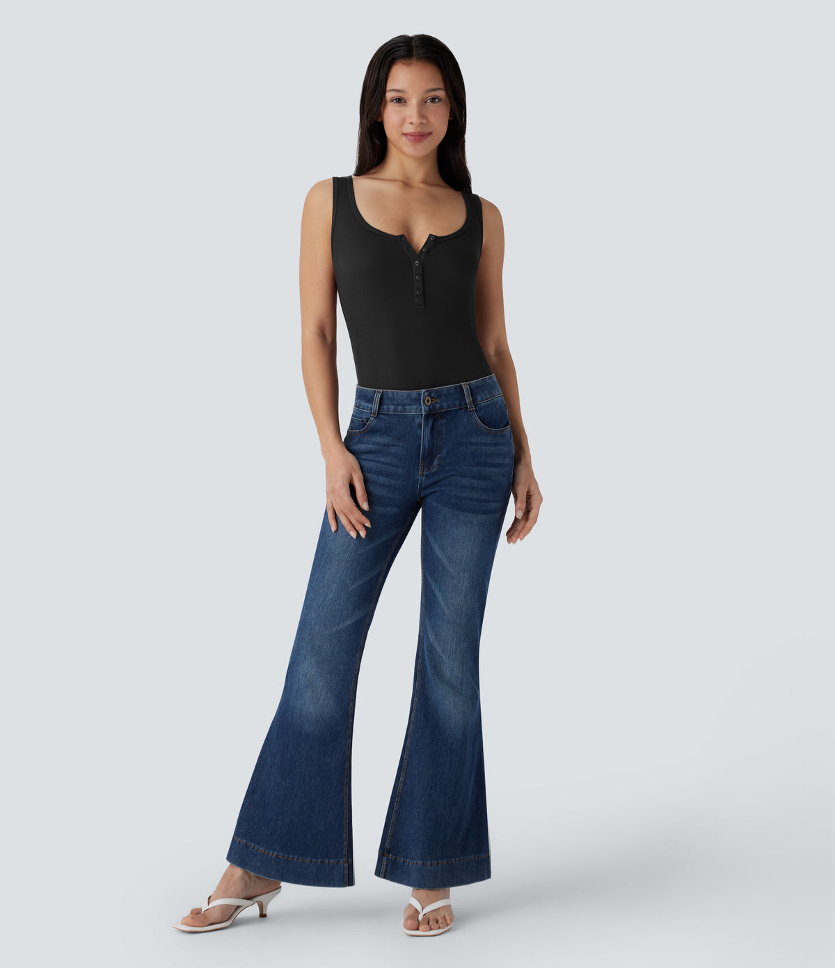 Ribbed Henley Neck Slim Casual Tank Vest Top — Black — view 6