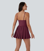 Pleated Adjustable Buckle 2-in-1 Side Pocket Micro Mini Quick Dry Casual Slip Dress — Amaranth — view 2