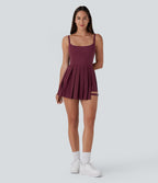 Pleated Adjustable Buckle 2-in-1 Side Pocket Micro Mini Quick Dry Casual Slip Dress — Amaranth — view 8