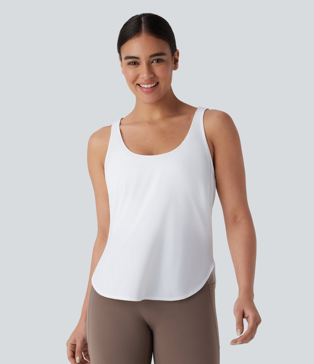 Backless Contrast Mesh Curved Hem Quick Dry Running Tank Vest Top — White — view 2
