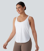 Backless Contrast Mesh Curved Hem Quick Dry Running Tank Vest Top — White — view 3