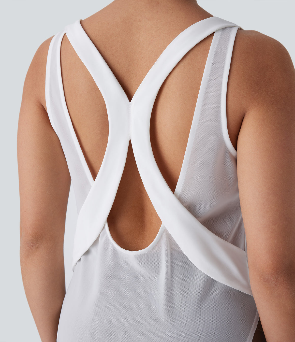 Backless Contrast Mesh Curved Hem Quick Dry Running Tank Vest Top — White — view 4