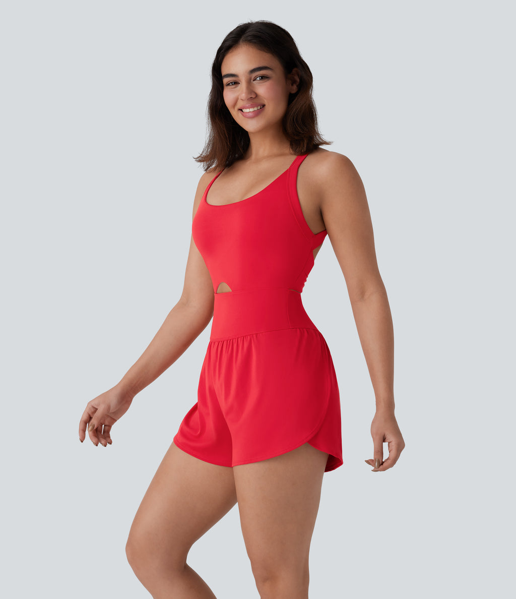QuickDry Tummy Control 2-in-1 Pocket Yoga Jumpsuit — Valiant Poppy — view 3