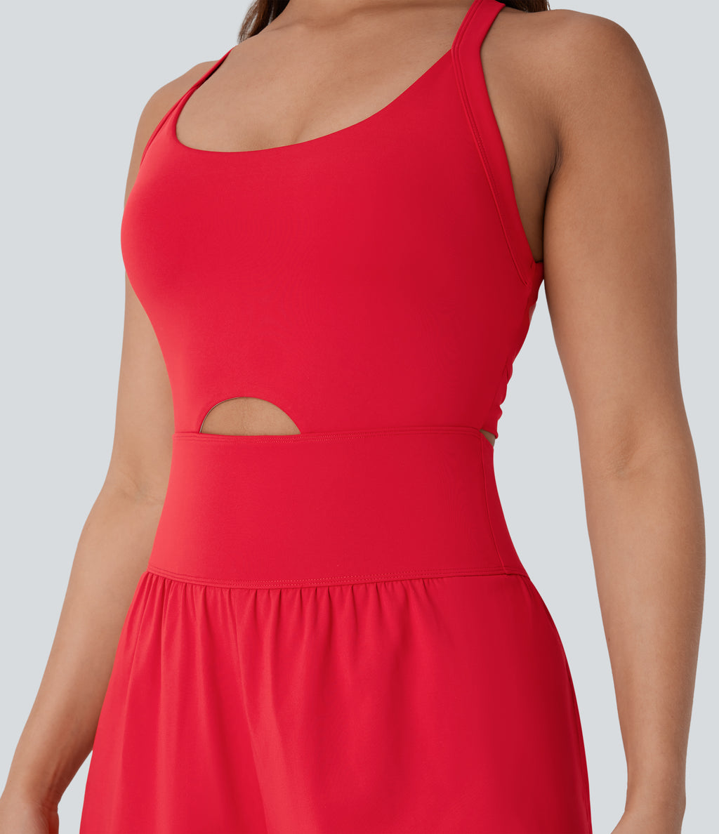 QuickDry Tummy Control 2-in-1 Pocket Yoga Jumpsuit — Valiant Poppy — view 6