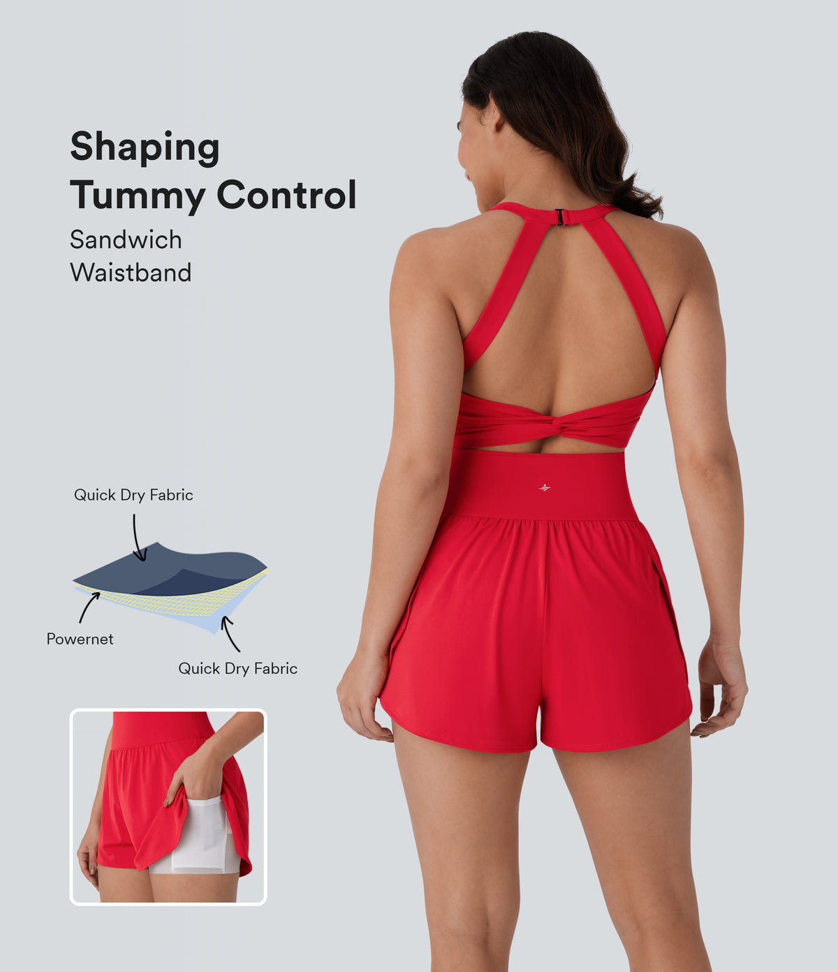 QuickDry Tummy Control 2-in-1 Pocket Yoga Jumpsuit — Valiant Poppy — view 1