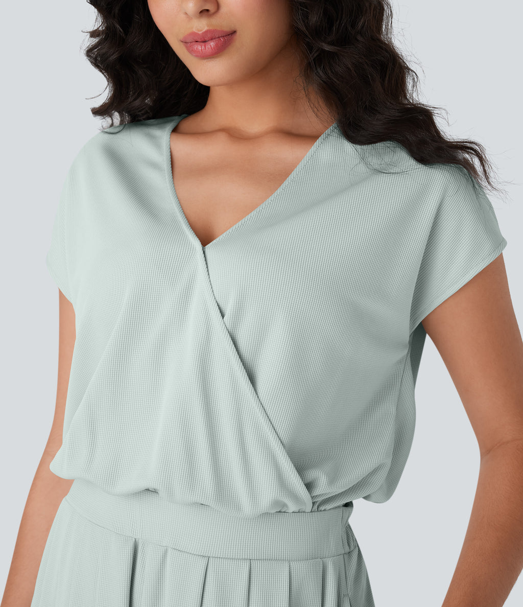 V Neck Short Sleeve Side Pocket Waffle Casual Playsuit-Edition — Frost Clear Haze — view 4