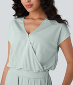 V Neck Short Sleeve Side Pocket Waffle Casual Playsuit-Edition — Frost Clear Haze — view 4