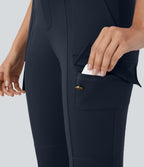 High Waisted Zipper Pockets Solid Skinny Pedal Pusher Casual Cargo Trousers — Midnight Blue — view 7
