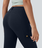 High Waisted Zipper Pockets Solid Skinny Pedal Pusher Casual Cargo Trousers — Midnight Blue — view 4