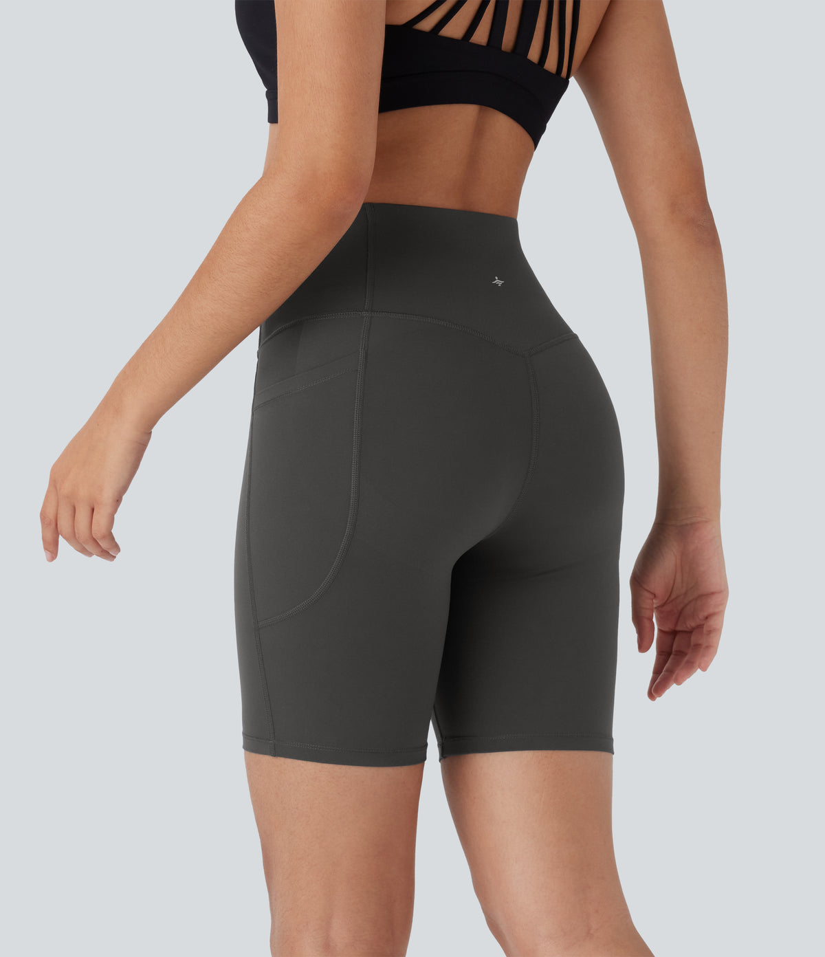High Waisted Butt Lifting Tummy Control Pocket Shaping Training Biker Shorts 7'' — Volcanic Ash — view 4