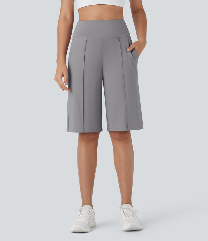 Airy High Waisted Pocket Straight Leg Cool Touch Workout Bermuda Shorts — Gull — view 1