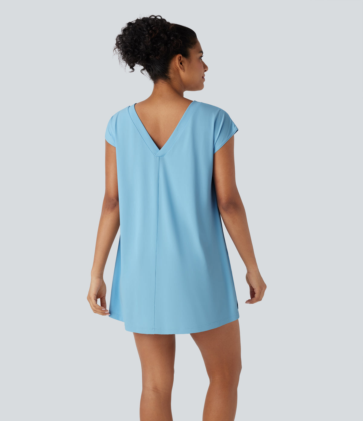 V Neck Split Casual Cover Up-UPF50+ — Sky Blue — view 2