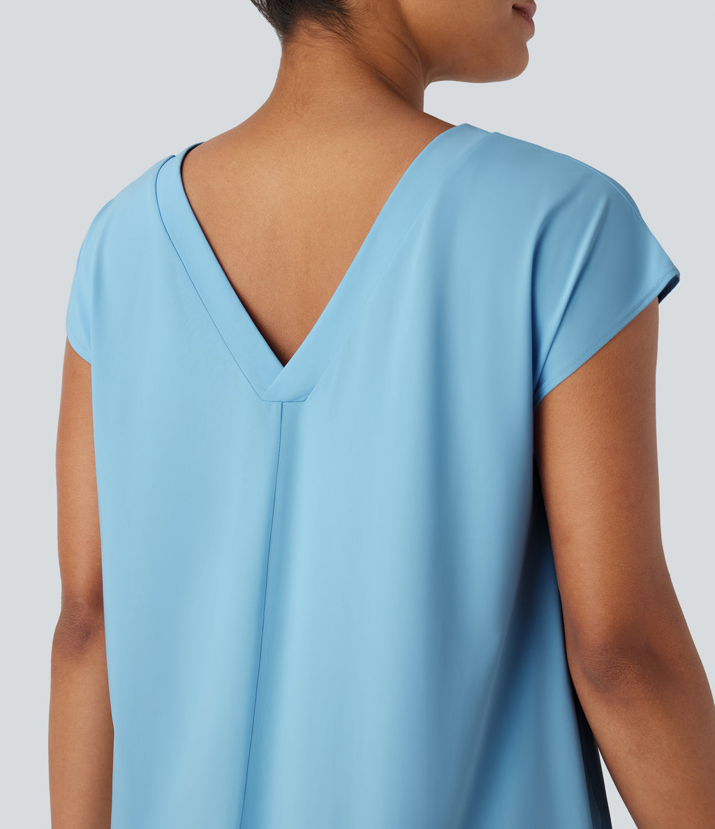 V Neck Split Casual Cover Up-UPF50+ — Sky Blue — view 5