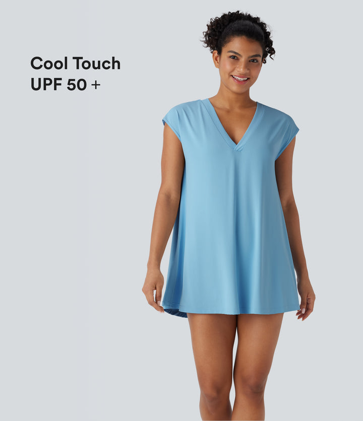 V Neck Split Casual Cover Up-UPF50+ — Sky Blue — view 1