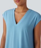 V Neck Split Casual Cover Up-UPF50+ — Sky Blue — view 4
