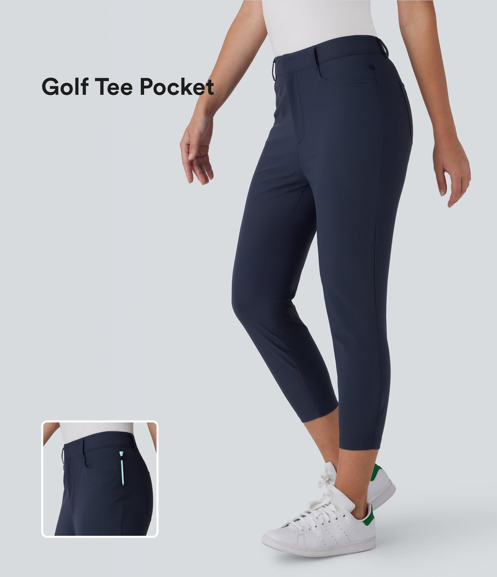 Mid Rise Multiple Pockets Capri Tapered Quick Dry Golf Trousers-Golf Tee Pocket-UPF40+ — Dark Blue — view 1