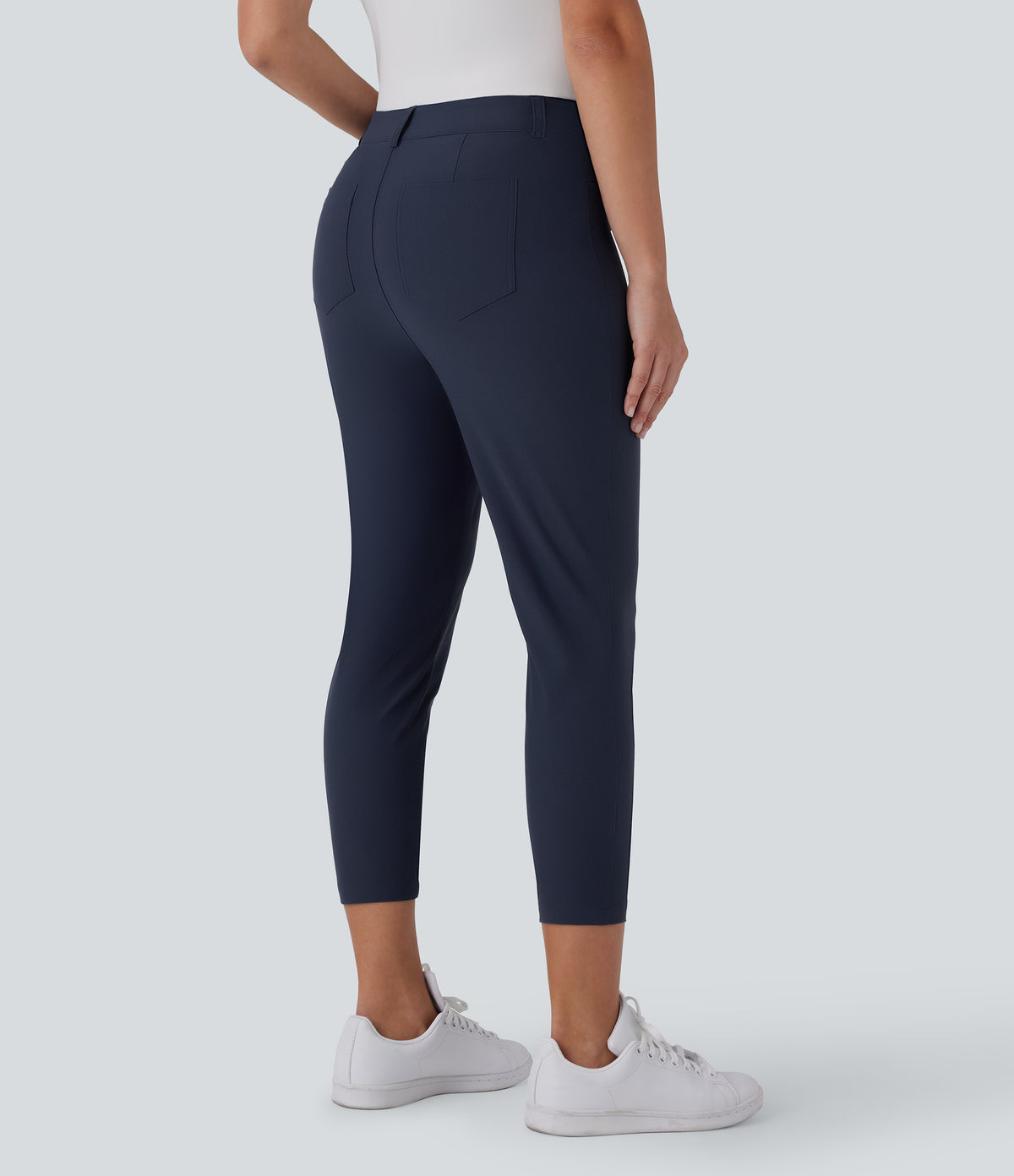 Mid Rise Multiple Pockets Capri Tapered Quick Dry Golf Trousers-Golf Tee Pocket-UPF40+ — Dark Blue — view 2