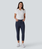 Mid Rise Multiple Pockets Capri Tapered Quick Dry Golf Trousers-Golf Tee Pocket-UPF40+ — Dark Blue — view 6