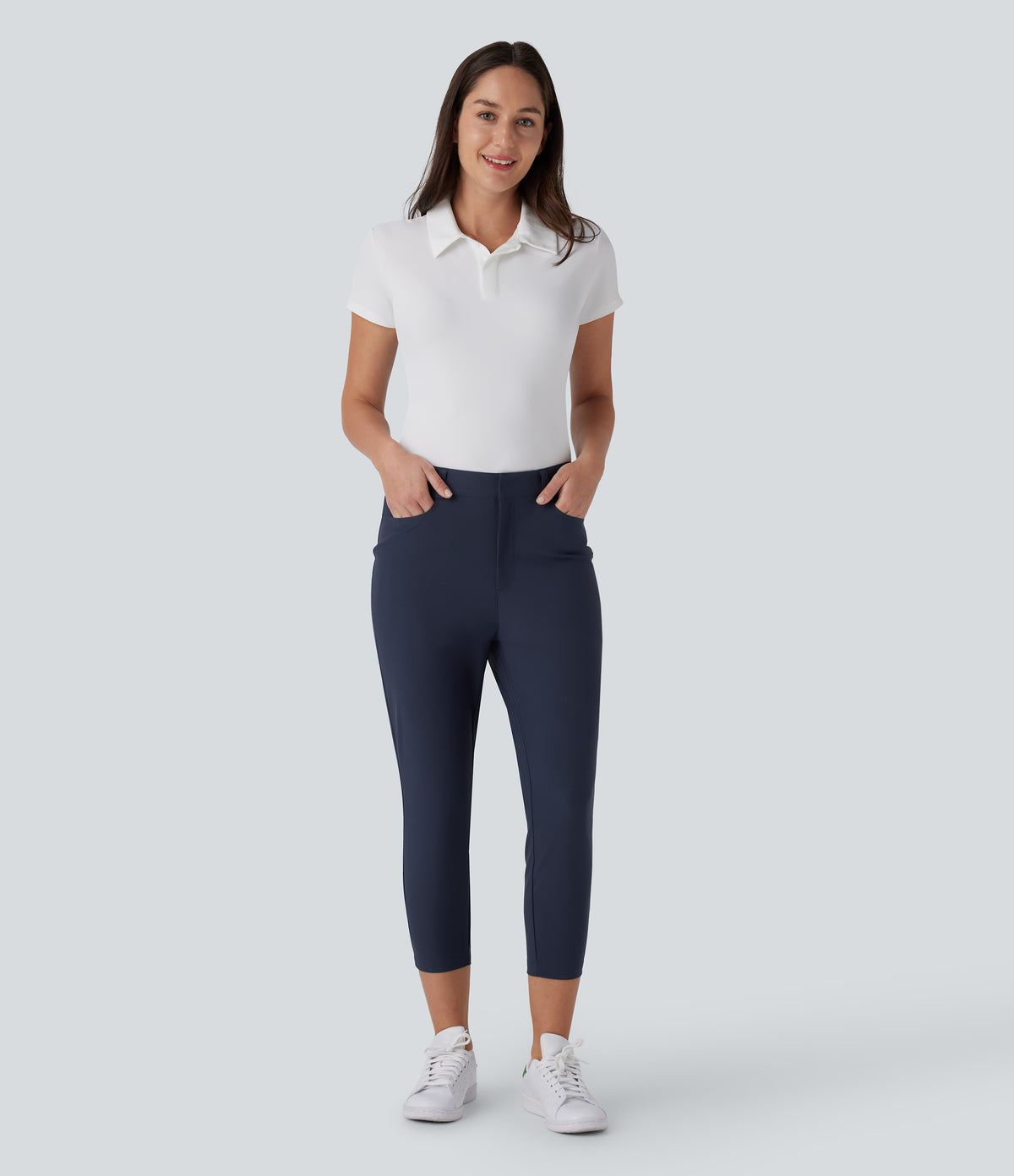 Mid Rise Multiple Pockets Capri Tapered Quick Dry Golf Trousers-Golf Tee Pocket-UPF40+ — Dark Blue — view 6
