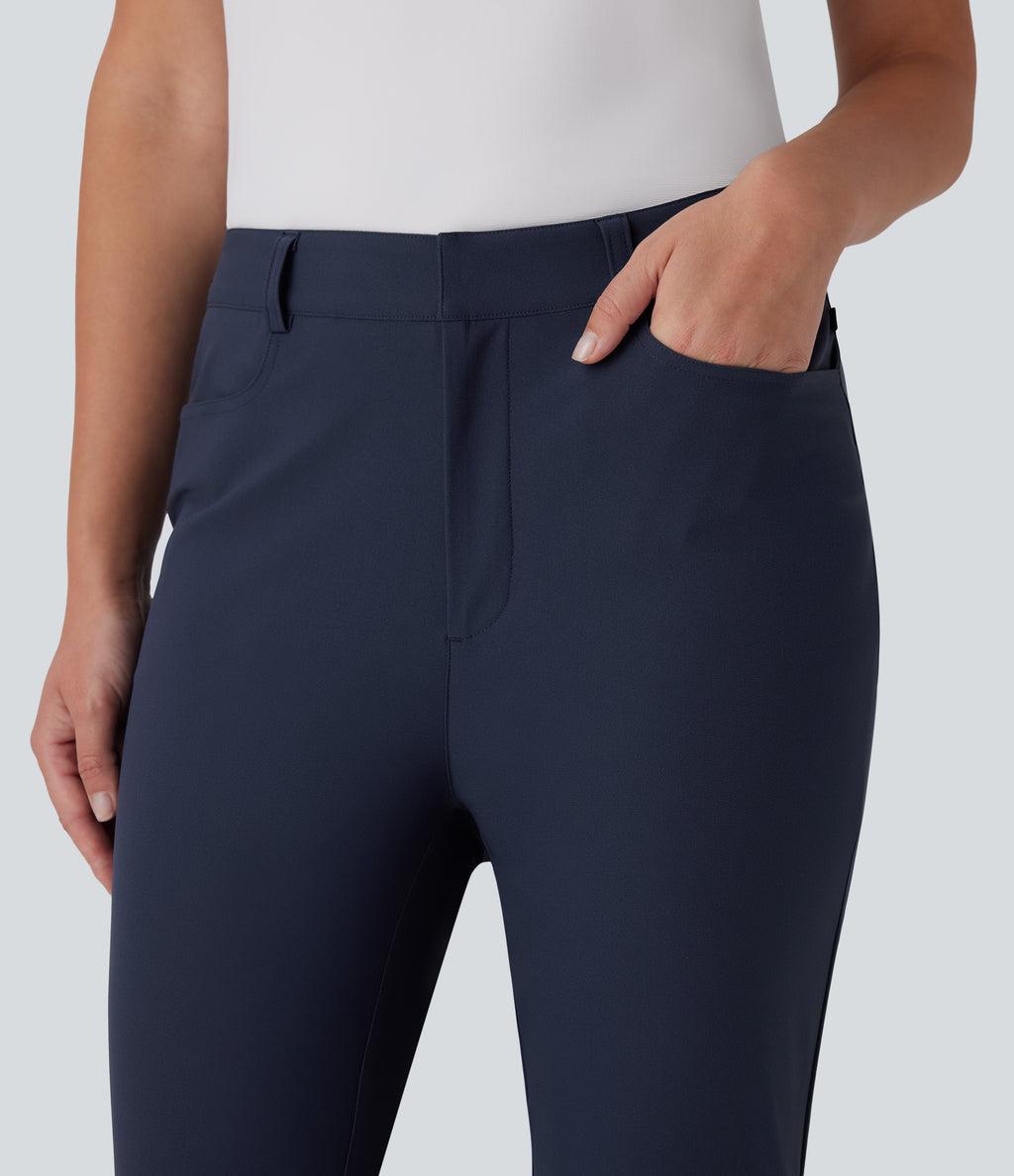 Mid Rise Multiple Pockets Capri Tapered Quick Dry Golf Trousers-Golf Tee Pocket-UPF40+ — Dark Blue — view 3