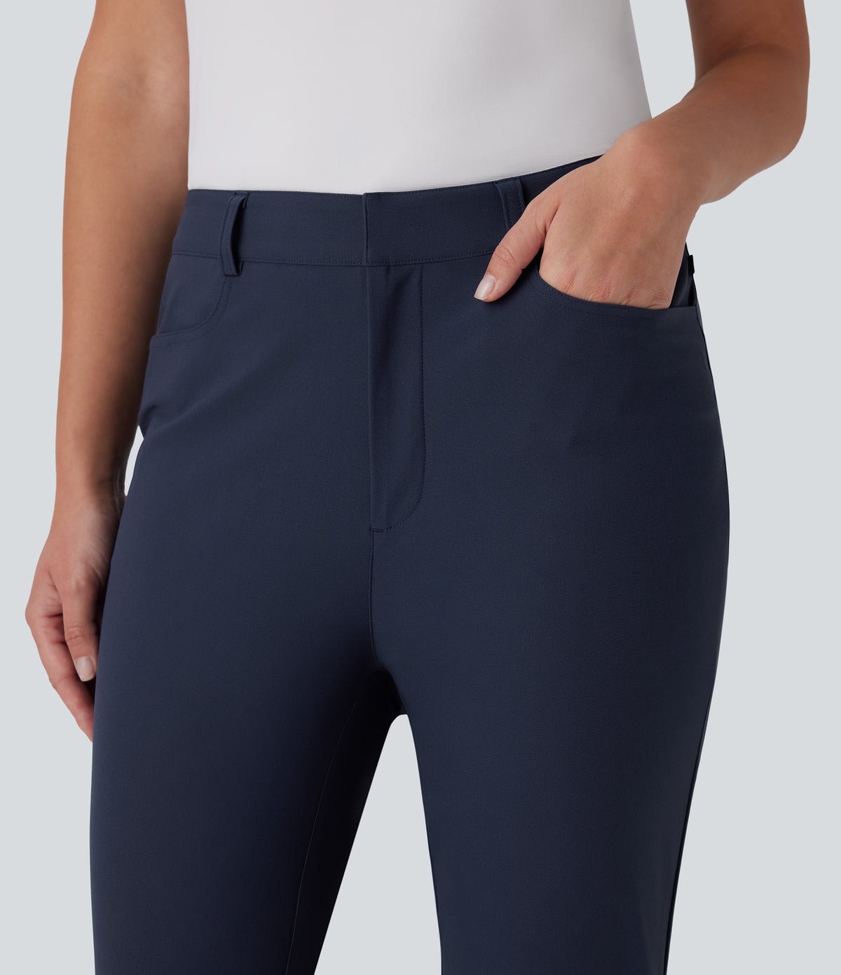Mid Rise Multiple Pockets Capri Tapered Quick Dry Golf Trousers-Golf Tee Pocket-UPF40+ — Dark Blue — view 3