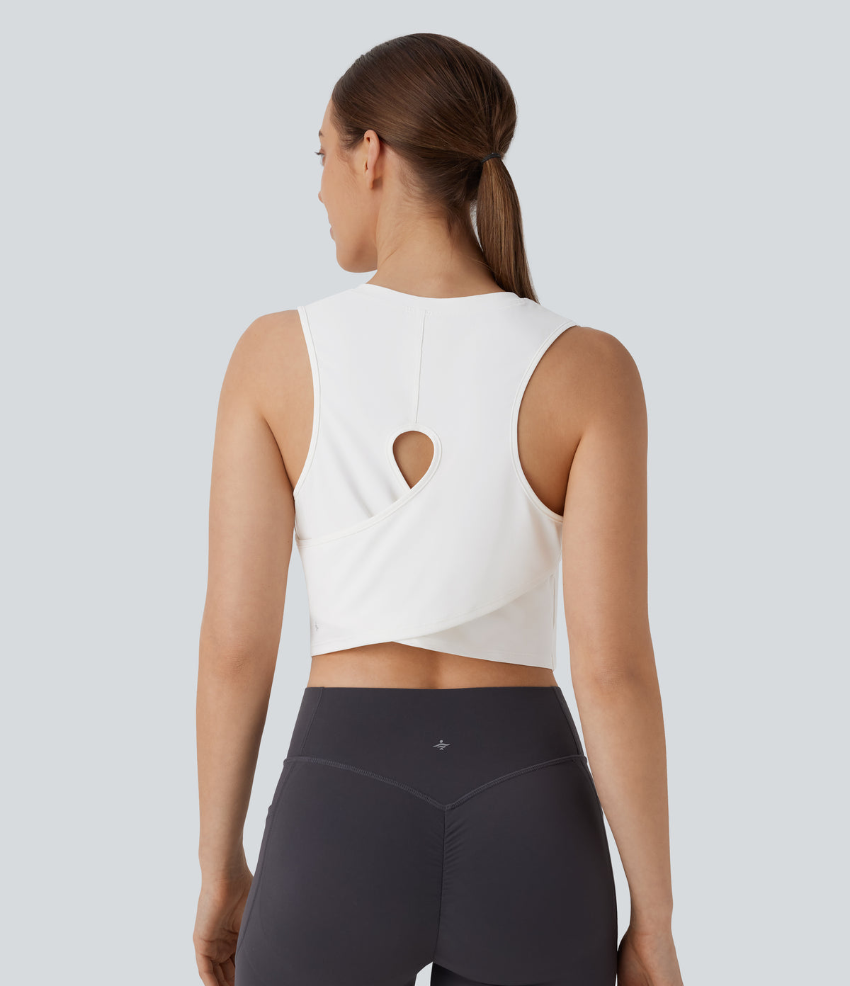 Cut Out Crossover Hem Solid Cropped Yoga Tank Vest Top — White — view 2