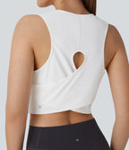 Cut Out Crossover Hem Solid Cropped Yoga Tank Vest Top — White — view 1