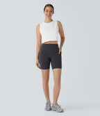 Cut Out Crossover Hem Solid Cropped Yoga Tank Vest Top — White — view 6