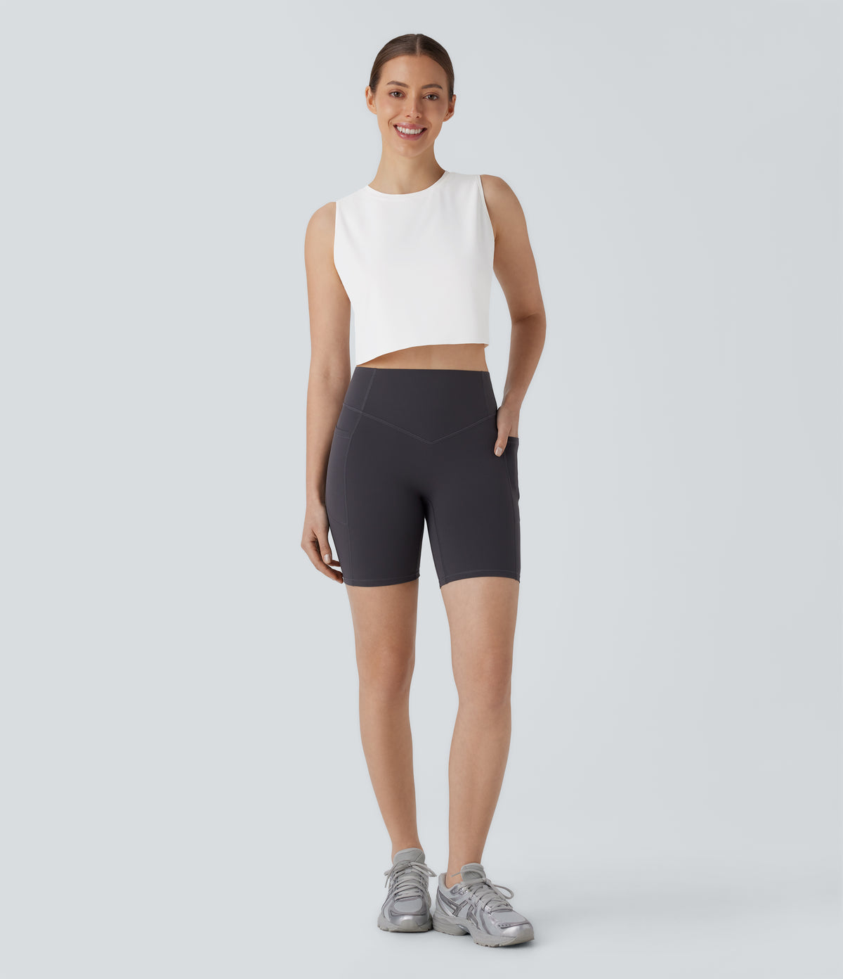 Cut Out Crossover Hem Solid Cropped Yoga Tank Vest Top — White — view 6