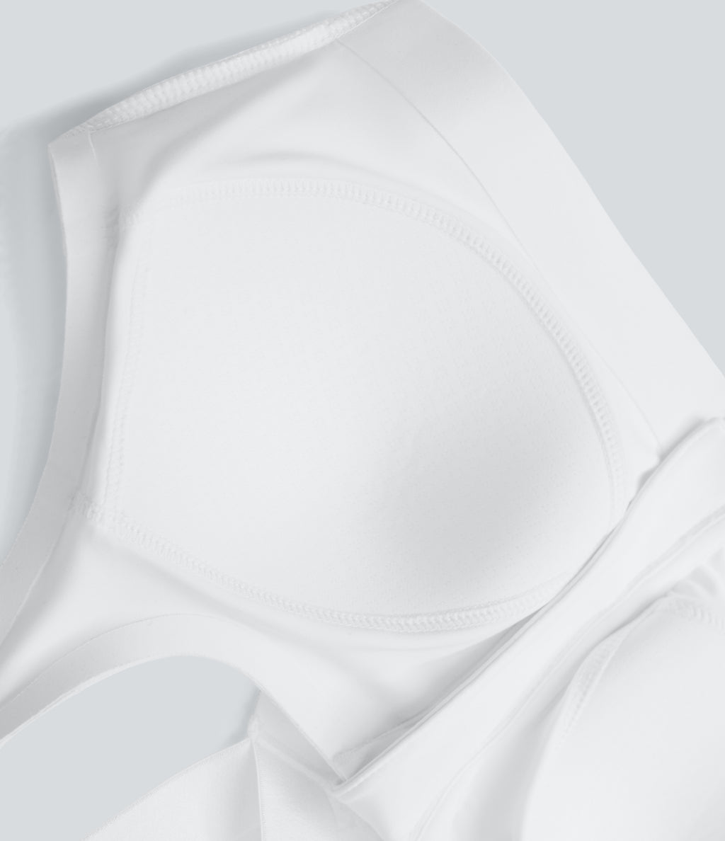 SpeedWave Medium Support Molded Cups Adjustable Strap Zipper Perforated Quick Dry Running Sports Bra — White — view 8