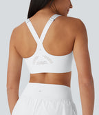 SpeedWave Medium Support Molded Cups Adjustable Strap Zipper Perforated Quick Dry Running Sports Bra — White — view 1