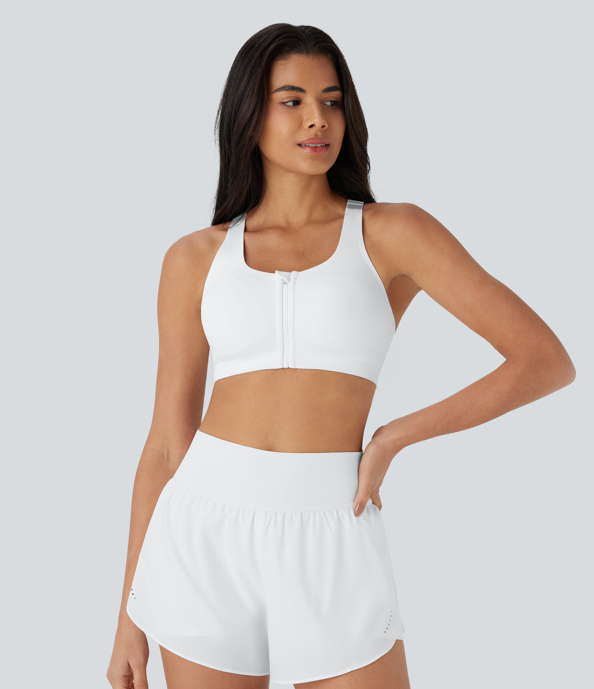 SpeedWave Medium Support Molded Cups Adjustable Strap Zipper Perforated Quick Dry Running Sports Bra — White — view 3