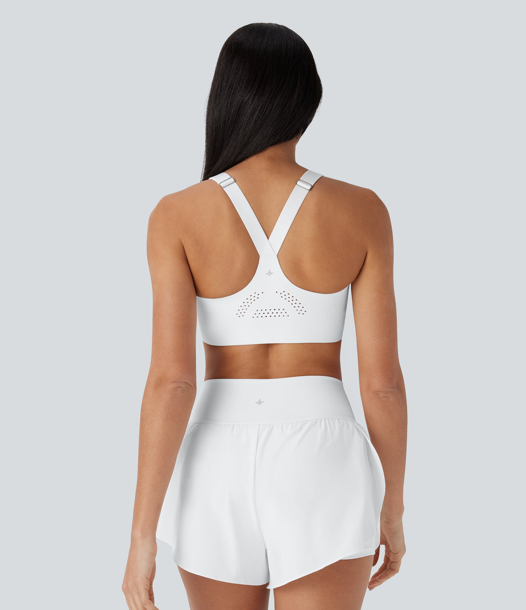 SpeedWave Medium Support Molded Cups Adjustable Strap Zipper Perforated Quick Dry Running Sports Bra — White — view 4