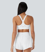 SpeedWave Medium Support Molded Cups Adjustable Strap Zipper Perforated Quick Dry Running Sports Bra — White — view 4
