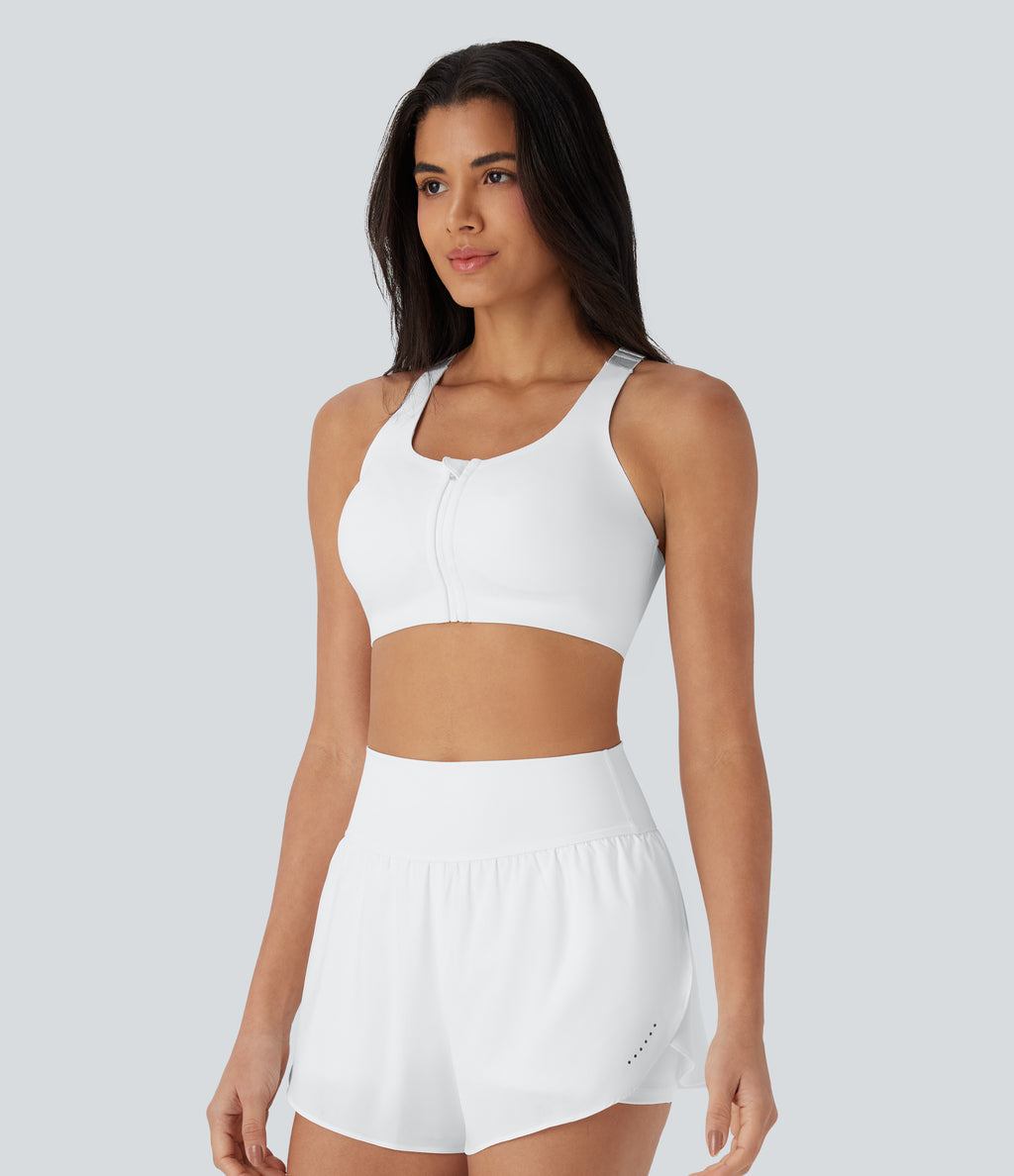 SpeedWave Medium Support Molded Cups Adjustable Strap Zipper Perforated Quick Dry Running Sports Bra — White — view 5