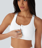 SpeedWave Medium Support Molded Cups Adjustable Strap Zipper Perforated Quick Dry Running Sports Bra — White — view 2