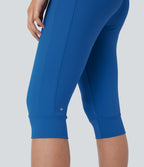 Plush High Waisted Drawstring Side Pocket Yoga Cropped Capri Joggers — Strong Blue — view 6