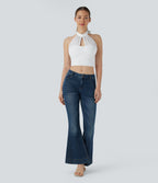 Halter Tie Back Backless Cut Out Contrast Mesh Cropped Casual Top — White — view 6